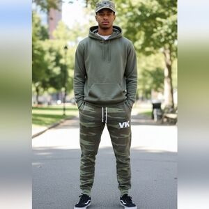 VK Kids Olive Green Camo Matching Hoodie & Jogger Set
